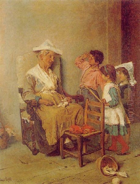 Teasing Grandmother Oil Painting by Antonio Rotta