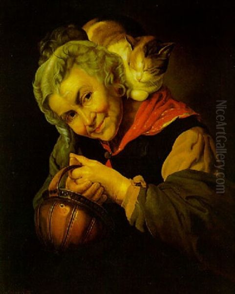 Eine Alte Frau Mit Ihrer Katze Oil Painting by Antonio Rotta