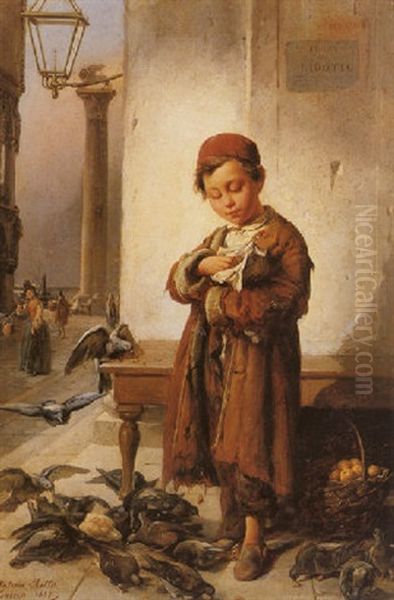 Feeding The Birds Oil Painting by Antonio Rotta