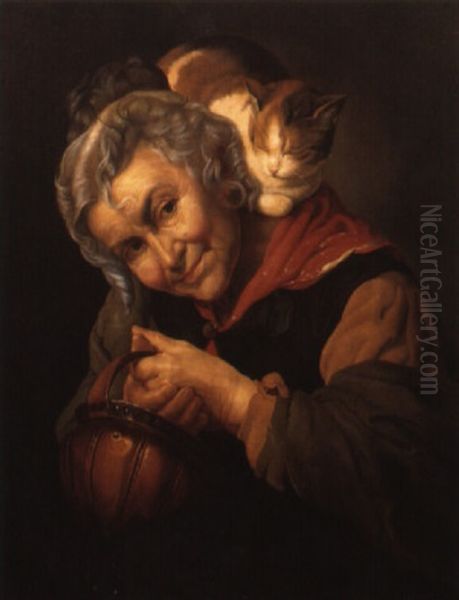 Eine Alte Frau Mit Ihrer Katze Oil Painting by Antonio Rotta