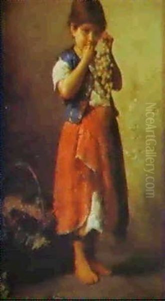 A Young Girl Eating Grapes  A Young Shepherd Oil Painting by Antonio Rotta