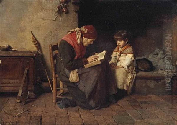 A Bed Time Story Oil Painting by Silvio Giulio Rotta