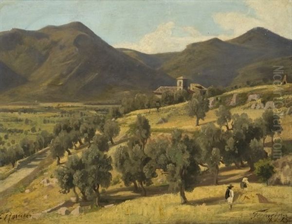 Vue De Terracina, Italie Oil Painting by Carl Johann Friedrich Adolf Roetteken