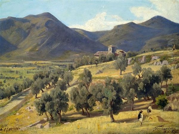 Italienische Landschaft Mit Kirche Oil Painting by Carl Johann Friedrich Adolf Roetteken