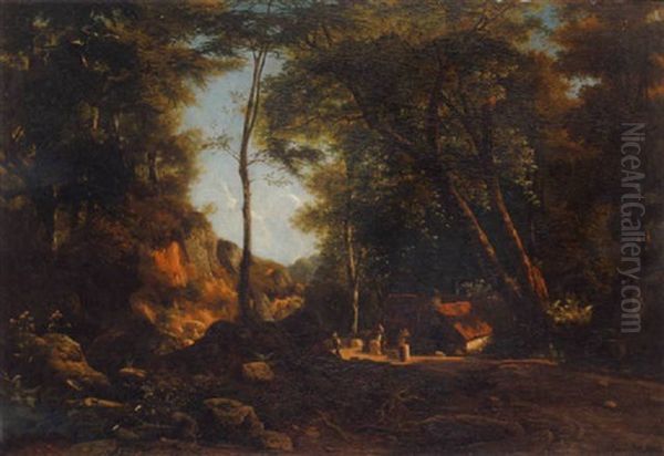 Waldschmiede In Lichtung Oil Painting by Carl Johann Friedrich Adolf Roetteken