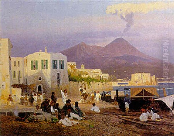 Sulla Spiaggia A Napoli Oil Painting by Carl Johann Friedrich Adolf Roetteken