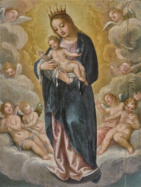 Madonna And Child With Angels Oil Painting by Hans Rottenhammer the Elder