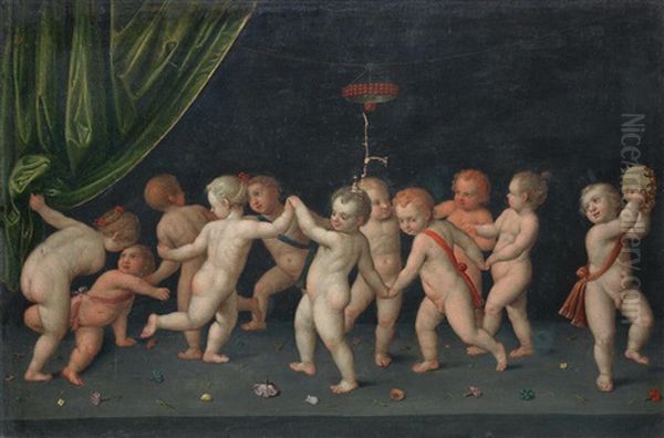 Putti Making Music And Dancing Oil Painting by Hans Rottenhammer the Elder