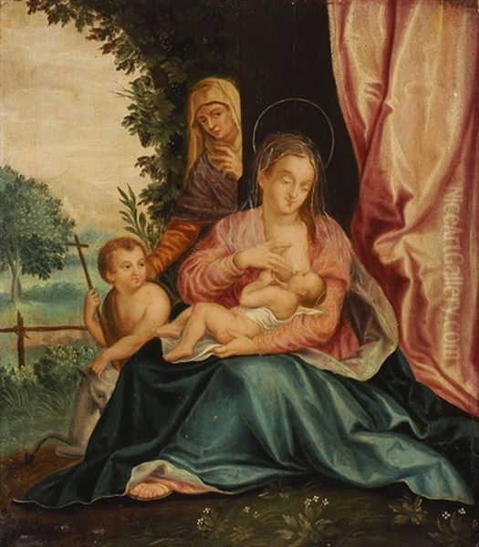 Maria Mit Kind, Johannesknaben Und Elisabeth Oil Painting by Hans Rottenhammer the Elder