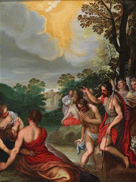 The Baptism Of Christ (collab W/workshop) Oil Painting by Hans Rottenhammer the Elder