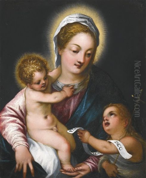 Virgin And Child, With St. John The Baptist, Half-length Oil Painting by Hans Rottenhammer the Elder