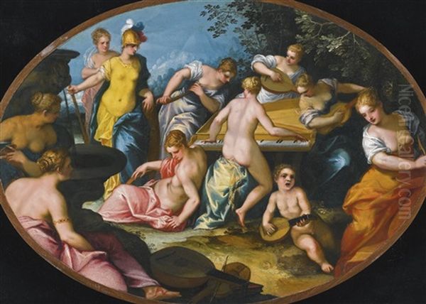 Minerva And The Nine Muses Oil Painting by Hans Rottenhammer the Elder