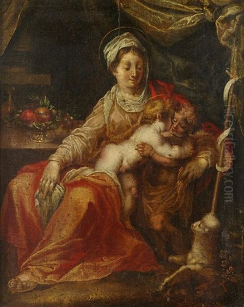 Vierge A L'enfant Avec Le Petit Saint Jean Baptiste Oil Painting by Hans Rottenhammer the Elder