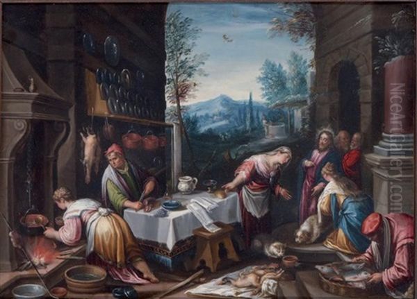 Le Christ Chez Marthe Et Marie (after Bassano) Oil Painting by Hans Rottenhammer the Elder