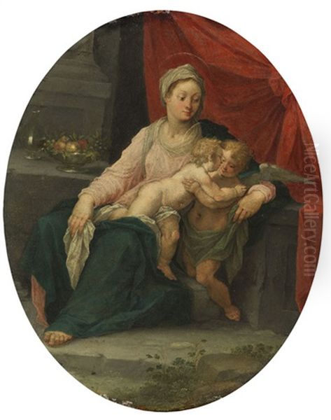 Madonna Mit Dem Jesusknaben Und Einem Engel Oil Painting by Hans Rottenhammer the Elder