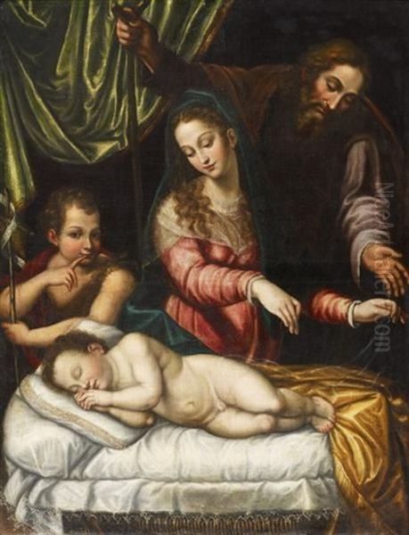 Die Heilige Familie Mit Dem Schlafenden Jesusknaben Oil Painting by Hans Rottenhammer the Elder