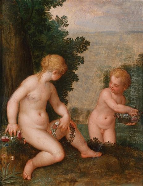 Venus Und Amor - Fruhling Oil Painting by Hans Rottenhammer the Elder