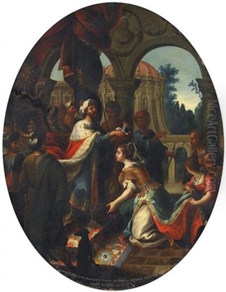 Esther Vor Dem Persischen Konig Ahasver Oil Painting by Hans Rottenhammer the Elder