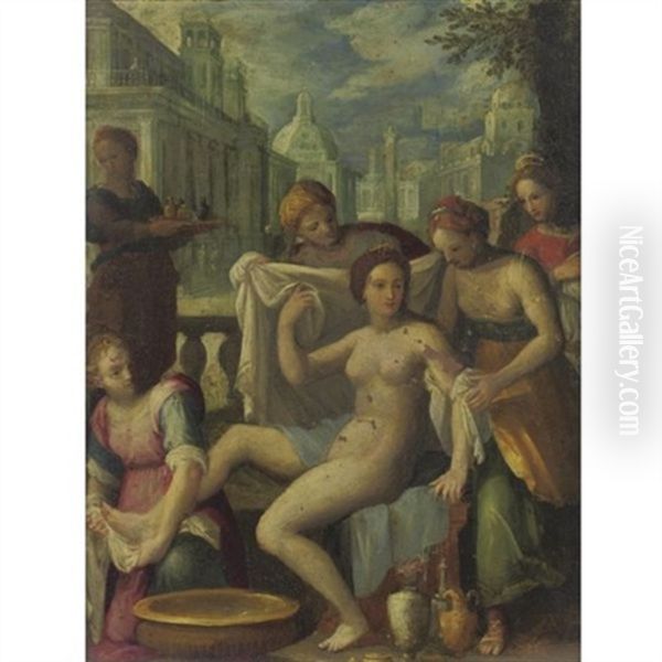 Bathsheba At Her Bath Oil Painting by Hans Rottenhammer the Elder