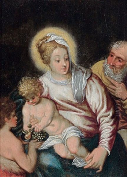 Die Heilige Familie Mit Einem Engel Oil Painting by Hans Rottenhammer the Elder