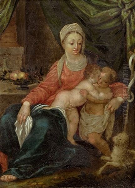 Madonna Mit Jesus Und Dem Johannesknaben Oil Painting by Hans Rottenhammer the Elder