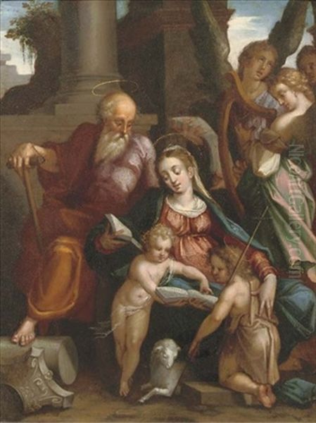 The Holy Family With Saint John The Baptist And Angels Making Music Oil Painting by Hans Rottenhammer the Elder