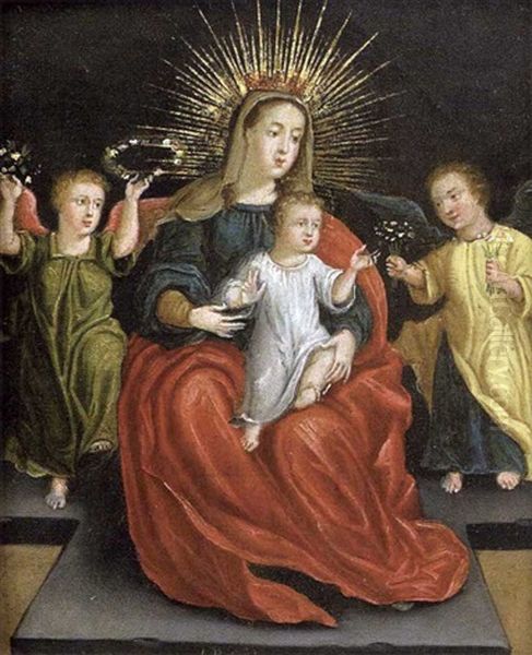 Vierge A L'enfant Entre Deux Anges Oil Painting by Hans Rottenhammer the Elder