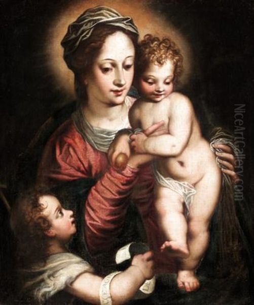 Madonna And Child With Saint John The Baptist Oil Painting by Hans Rottenhammer the Elder