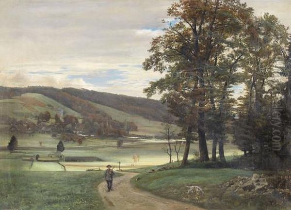 Emmentaler Landschaft Mit Jager Oil Painting by Gottlieb Boss