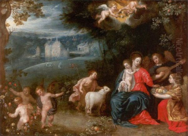 Madonna Mit Dem Christusknaben Und Putti In Parklandschaft Oil Painting by Hans Rottenhammer the Elder