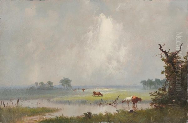 Cows By Stream Oil Painting by H. Wolcott Boss