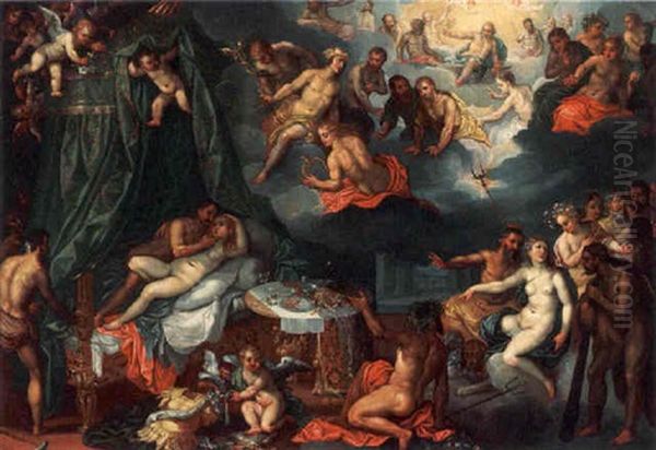 Venus And Mars Surprised By Vulcan And The Gods Oil Painting by Hans Rottenhammer the Elder