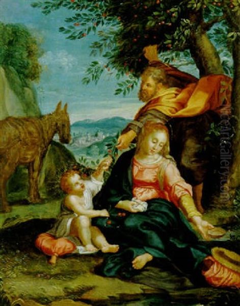 Die Rast Der Heiligen Familie Auf Der Flucht Nach Agypten Oil Painting by Hans Rottenhammer the Elder