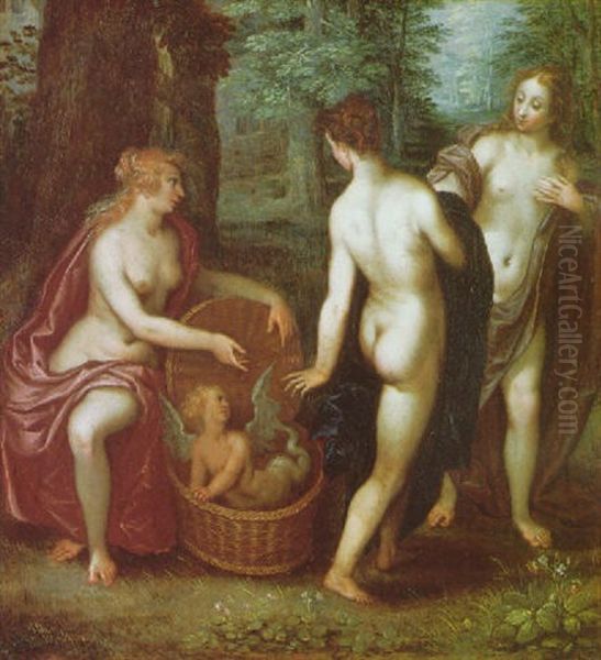 The Three Daughters Of Cecrops Discovering The Infant Erichthonius Oil Painting by Hans Rottenhammer the Elder