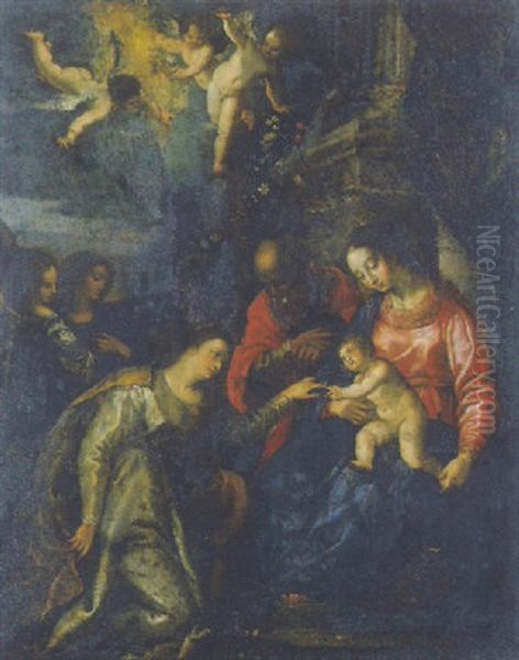 Il Matrimonio Mistico Di Santa Caterina Oil Painting by Hans Rottenhammer the Elder