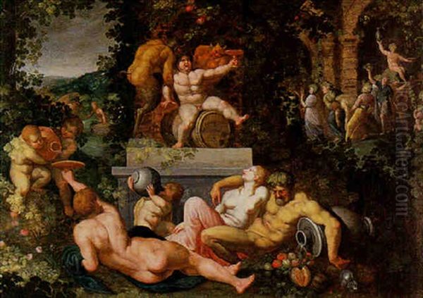 Scene De Bacchanale Oil Painting by Hans Rottenhammer the Elder