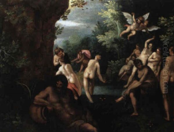 Diana And Her Nymphs Surprised By Actaeon Oil Painting by Hans Rottenhammer the Elder