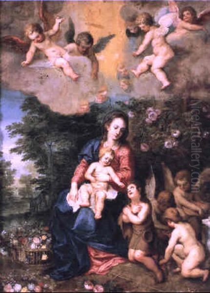 Vierge A L'enfant Et St. Jean-baptiste Entoures D'anges Oil Painting by Hans Rottenhammer the Elder