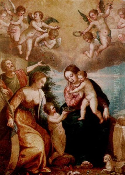 The Holy Family With The Infant John The Baptist And Saint Catherine With Attendant Putti Oil Painting by Hans Rottenhammer the Younger