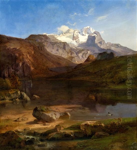 Dachstein Mountain Near Gosau In The Salzkammergut Oil Painting by Carl Rottmann