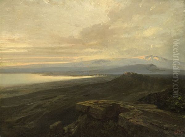 Blick Auf Den Libanon Im Abendlicht Mit Dem Tempel Von Baalbeck Oil Painting by Carl Rottmann