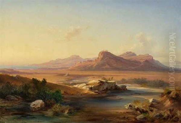 Berglandschaft Mit Antiken Tempeln (in Sizilien Oder Griechenland?) Oil Painting by Carl Rottmann