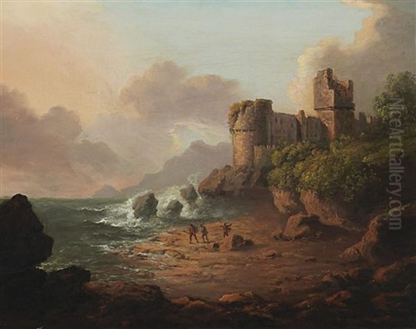 Schlossruine Uber Einer Sturmischen Brandung Oil Painting by Carl Rottmann