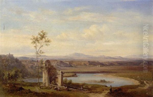 Blick Auf Dei Tiberschleife Acqua Acetosa In Der Nahe Von Rom Oil Painting by Carl Rottmann