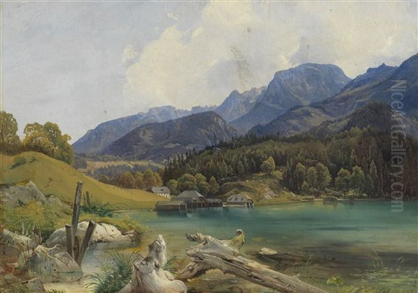 Konigssee Mit Dem Einschiffungsplatz Oil Painting by Leopold Rottmann