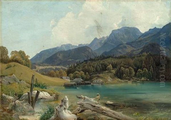 Konigssee Mit Dem Einschiffungsplatz Oil Painting by Leopold Rottmann