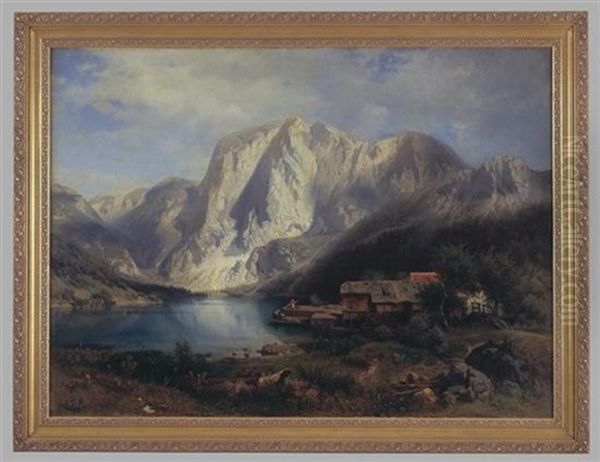 An Alpine Lake With Mill Oil Painting by Leopold Rottmann