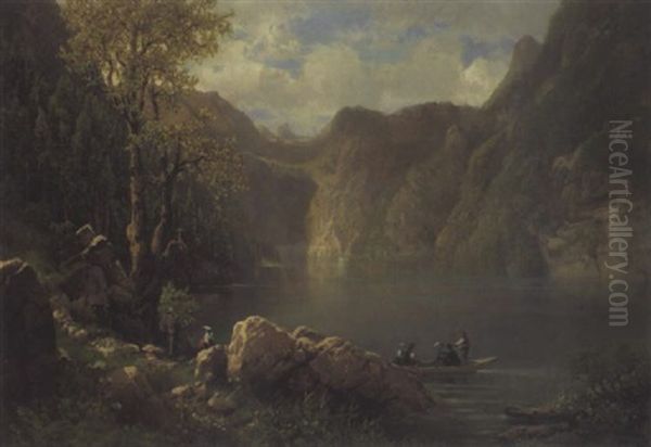 Der Konigssee Mit Blick Auf St. Bartholoma Und Die Watzmanngruppe Oil Painting by Leopold Rottmann