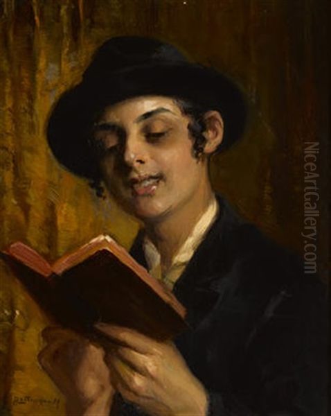 Yeshiva Student Studying Oil Painting by Mozart Rottmann