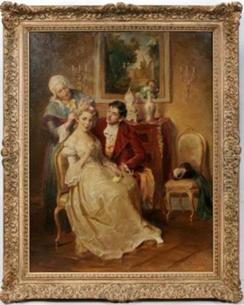 French Courting Scene Oil Painting by Mozart Rottmann